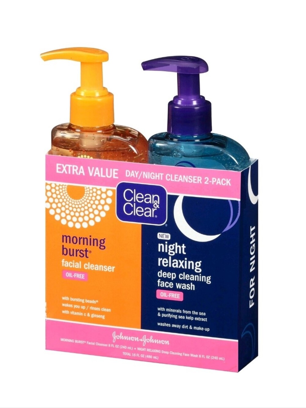 Clean & Clear 2-Pack Day/Night Face Cleanser Wash Morning Burst & Relaxing Night